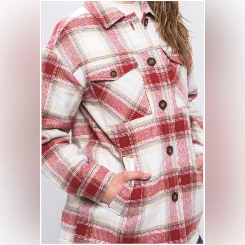 301 🎀 Rust Plaid Shacket - Picture 3 of 3